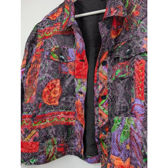 Chico's Silk Linen Multicolor Jacket Pockets Women's 2 - Large Art to Wear - Picture 3 of 7